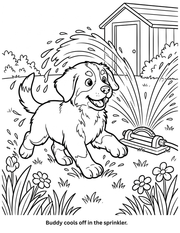 Buddy Cools Off in the Sprinkler